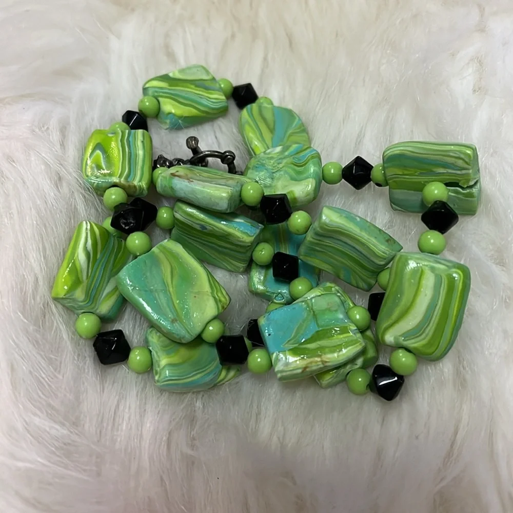 Green, White, & Black Handmade Necklace